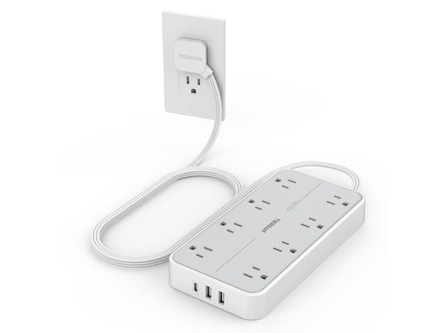 Power Strip Surge Protector, 6FT Flat Plug Extension Cord 8 Outlets 3 USB Charger 1 USB C, 1080 Joules Protection, Wall Mountable for Home Office...