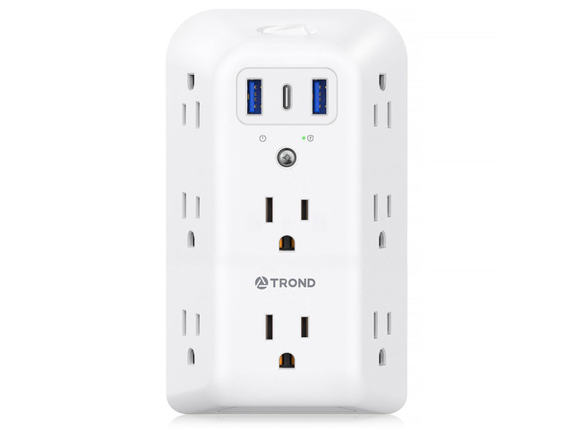 Surge Protector 8 Outlet Extender - Multi Plug Wall Outlet with 3 USB Widely Spaced Power Strip with ON/Off Switch, 1440 Joules, USB Wall Charger...