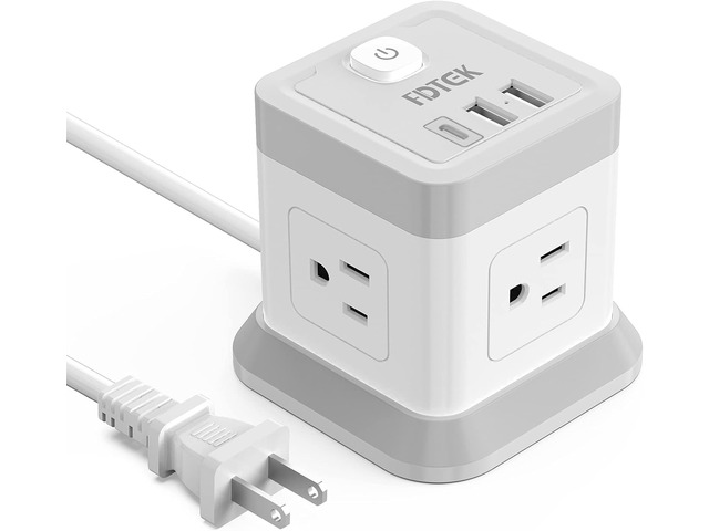 2 Prong Power Strip USB C, 4 Outlets 3 USB 5 FT Extension Cord White Non Grounded 2 Prong Desktop Charging Station Flat Plug Compact Size Ideal for...
