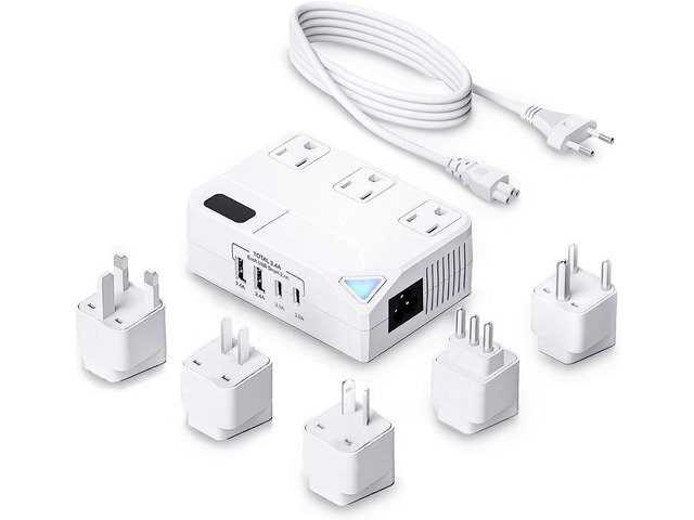 250W Conversion Plug, International Travel Converter with 2 USB and 2 USB-C Ports, lowering 220V to 110V for 100V-240V Areas and Different...
