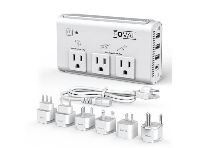 220V to 110V Travel Voltage Converter, 2000W Power Converter for Hair Dryer, Straightener/Curling Iron with 4-Port USB (1 USB C), Step Down...