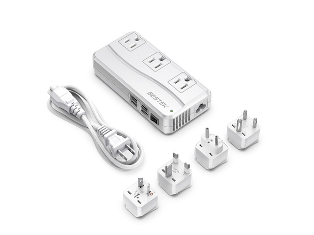Universal Travel Adapter 220V to 110V Voltage Converter with 4 USB with UK/AU/US/EU Worldwide Plug Adapter