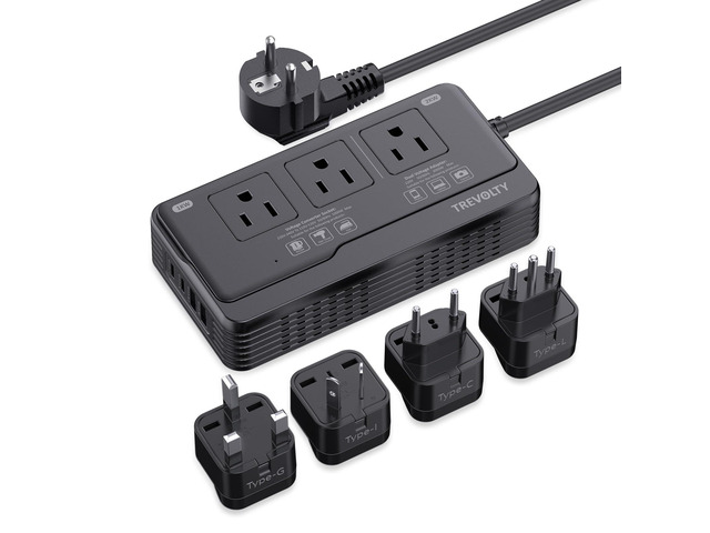 2000W Voltage Converter US to Europe for Hair Dryers, 7-in-1 220V to 110V Converter for European Travel with 3 AC/2 USBA/2 USBC Ports, Universal...