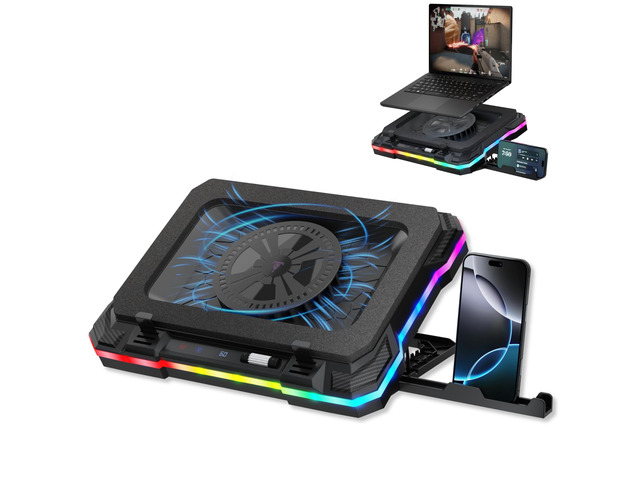 Gaming Laptop Cooling Pad with USB Hub - Boost Performance, Stay Comfortable - RGB Laptop Cooler Stand with Adjustable Height & Fan Speed, RGB, USB...