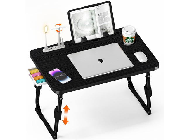 Lap Desk for Bed Adjustable Height with USB Port 23.6' x15.7' Desktop Storage Drawer, Bookshelf, Fits 17' Laptop, For couch WFH Study, Foldable...