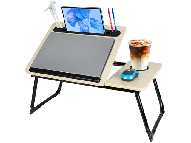Laptop Bed Desk, Adjustable Lap Desk, Small Laptop Table with USB Charge Port, Desktop Card &Pen Slot, Cup Holder, Foldable Bed Tray Table for...