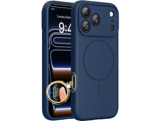 For iPhone 17 Pro Case, Silicone, Dark Blue Compatible with MagSafe, Soft Microfiber Lining,Shockproof Drop Protection Phone Case for 17 Pro