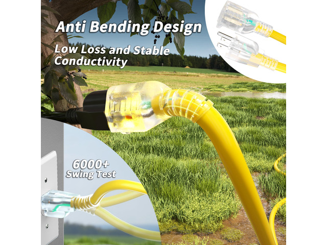 12 Gauge 50FT Yellow Outdoor Extension Cord Waterproof with Lighted Waterproof, Cold Weatherproof -58°F, Flame Retardant, 3 Prong Extension Cord...