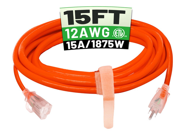 15 FT 12/3 Outdoor Extension Cord Waterproof, Heavy Duty Power Cord 15FT Heavy Duty Flexible Cold-Resistant Long Power Cord Outside, 15Amp 1875W...