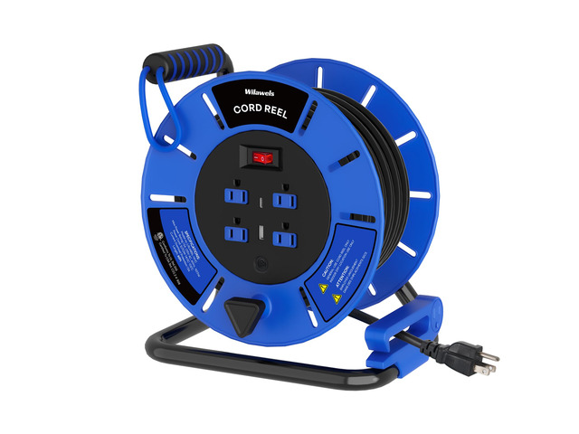 60 FT Retractable Extension Cord Reel, 14AWG Heavy Duty Power Cord with 4 Grounded Outlets, USB-A & USB-C Ports, 13A 1625W, Portable Hand Crank for...