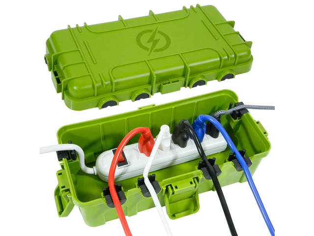 Medium Outdoor Electrical Box IP54 Waterproof Green (11.6x5.2x4.1) IP54 Extension Cord Cover w/ 6 Ports, Protects Power Strip, Timer, Outlet, Plug,...
