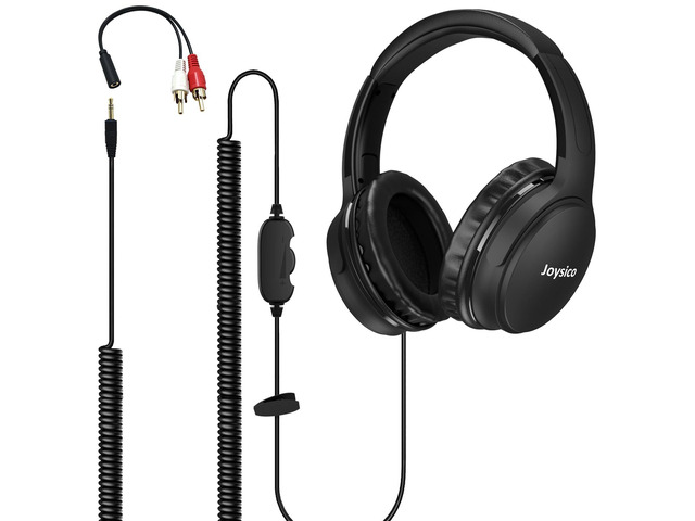 19.5Ft / 6M Extra Long Cord Headphones for TV PC w Volume Control Spring Coiled Cable, RCA Adapter, 3.5mm Wired Plug & Play, Comfortable Headset...