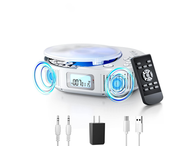 CD Player Portable, Upgraded Boombox CD Player & Bluetooth Speaker 2 in 1 Combo, Rechargeable Portable CD for Car/Home with Remote Control, FM...