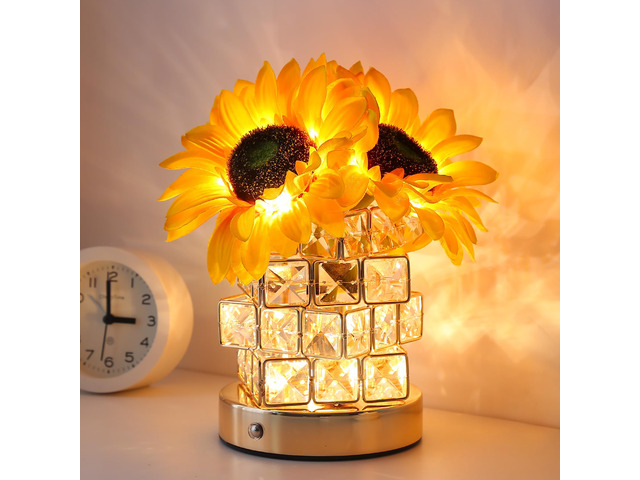 Sunflowers Flower Lamp Cordless Touch Table Lamp Birthday Gifts for Women 3-Colour Infinitely Dimming Small Night Light Festival Restaurant Bedroom...