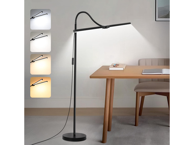 LED Floor Lamp, 18W/2000LM Bright Reading Floor Lamp for Office with Double Head, Adjustable Gooseneck Dimmable Modern Standing Light for Lash...