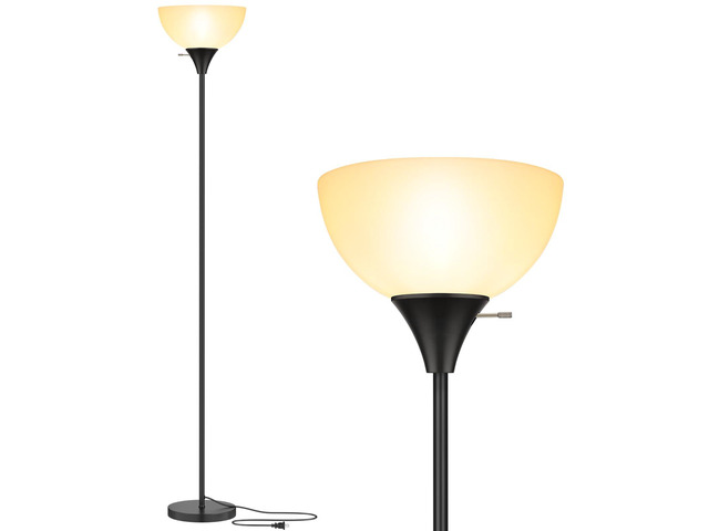 Floor Lamp, LED Standing Lamps with White Plastic Shade, Black Modern Torchiere Floor Lamp, Tall Lamps for Living Room Dorm, Bulb not Included