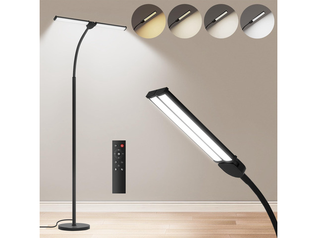 LED Floor Lamp for Living Room,Bright Reading Lamps for Office 5 Adjustable Colors Temperatures & Brightness, Dual Head Goose-Neck Standing Lamp,...
