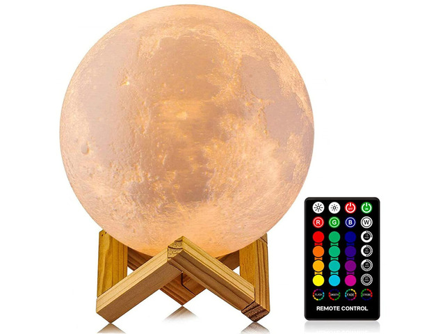 Moon Lamp, 16 Colors LED Night Light with Remote/Touch, Timer/Dimming 4.8in 3D Printed Moon Light with Stand, 4 Modes, Kids Night Light for...