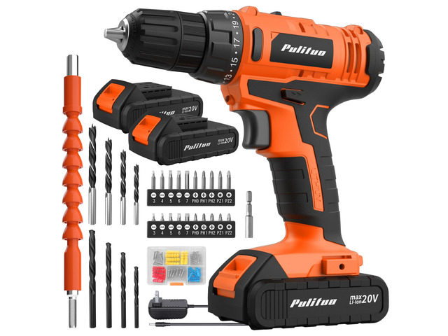 20V Cordless Drill/Driver, 2 Batteries Electric Screwdriver, 30Nm Power Drill Driver, 21+1 Torque, 2 Speed, 3/8'Keyless Chuck, power Drill with LED...