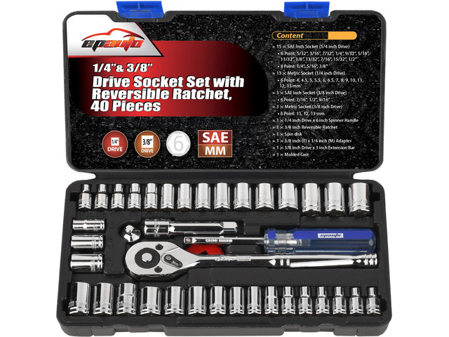 40 Pieces 1/4-Inch & 3/8-Inch Drive Socket Set, 72 Tooth Ratchet