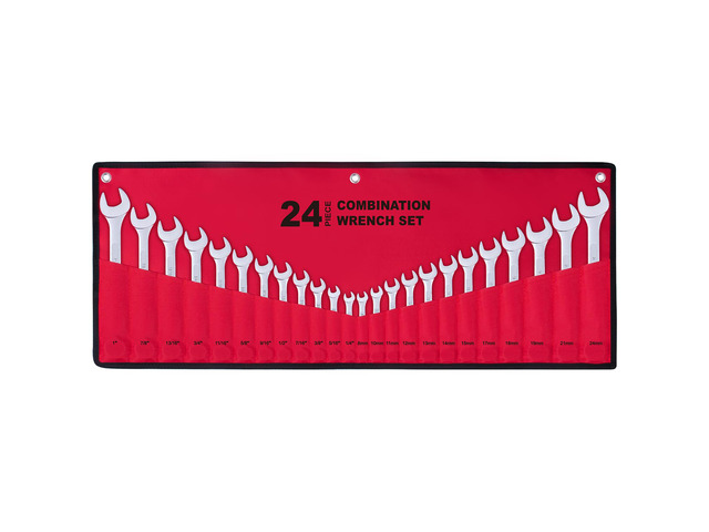 24-Piece All-Purpose Master Combination Wrench Set with Roll-up Pouch SAE 1/4 to 1, Metric 8mm to 24mm Perfect for General Household, Garage,...