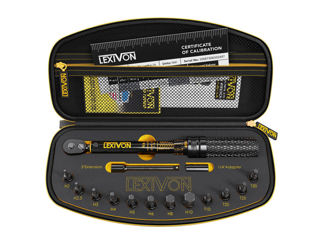 Bike Torque Wrench 1/4-Inch Dr. 15-Piece Kit 72-Tooth Gear, Dual-Direction Click Type 2~26 Nm / 17.7~230.1 in-lb (LX-191)
