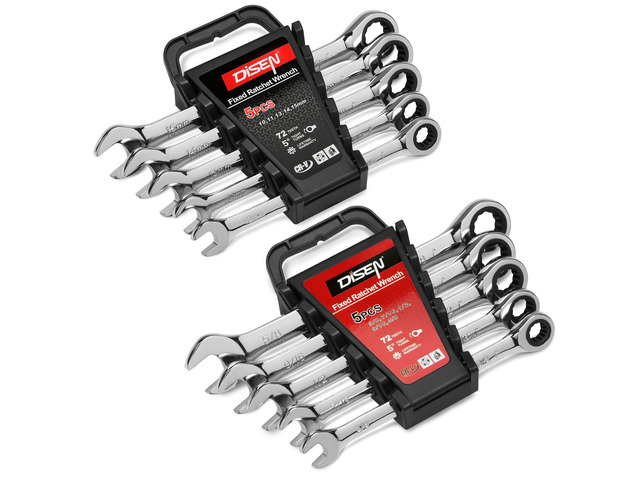 10Pcs Ratcheting Wrench Set SAE & Metric Ratchet Wrench Set with Rack Organizer, Premium CR-v Steel, 12 Point, 72 Teeth,Box End and Open End...