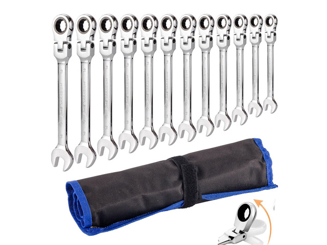 Flexible Ratchet Wrench Set 12pcs 8-19mm Spanner Gear Ring Ratcheting Combination Flexi Wrench Kit Metric Flex Head Spanner Gear Ring Ratcheting...