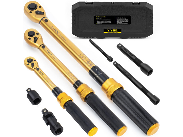1/4 3/8 1/2-inch Drive Click Torque Wrench, 8Pcs Torque Wrench Set 10-230in. lb, 5-50ft. lb, 10-180ft. lb with Adapters, ±3% Accuracy, 72-Tooth Dual...