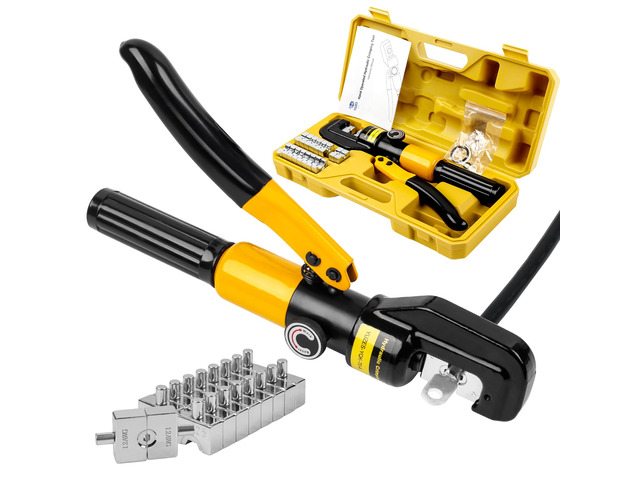 10-Ton Hydraulic Crimping Tool, 12 to 2/0 AWG Battery Cable Crimper Clean, Even Hex Crimps, 9 Dies (12 AWG-2/0 AWG & 1/8') for Battery Cable Lugs,...