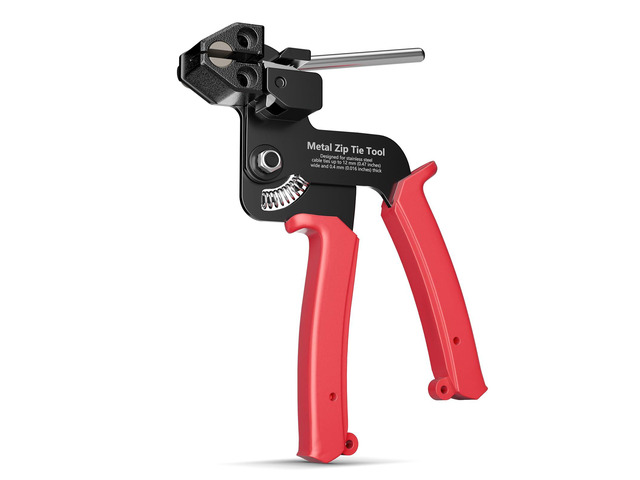 Metal Zip Tie Tool, Stainless Steel Cable Tie Gun, Red Heavy Duty Zip Tie Cutter, for Metal Zip Ties, Fasten and Cut, for Outdoor Chain Link...