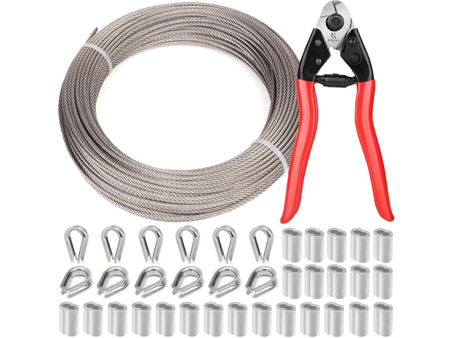 1/8' Wire Rope 165FT Stainless Steel Cable with Cable Cutter 7x7 Strand Core for Railing, Hanging, Garden Wire