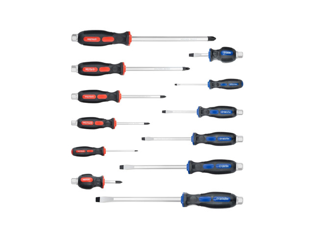 12pc Magnetic Screwdriver Set with Go-Thru Steel Blades 6 Phillips and 6 Flat Head Screwdrivers, Go-Thru Steel Blades, High Torque for Fastening...