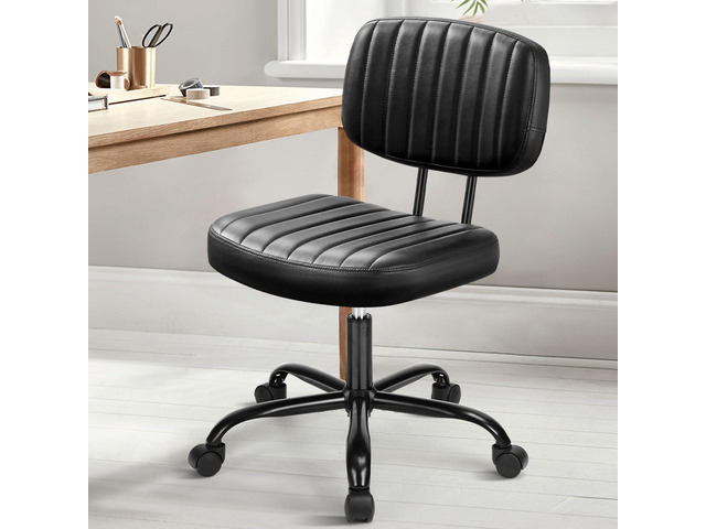Home Office Chair, Ergonomic Computer Desk Chair, Lumbar Support Armless Height Adjustable, PU Leather, 360 Swivel Wheels, Small Space, Adults, New...