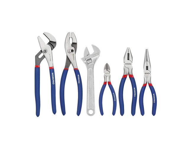 Large Pliers & Wrench Set 6-Piece (10' Water Pump, 10' Slip Joint, 8' Long Nose, 8' Linesman, 6' Diagonal, 8' Adjustable Wrench) for DIY & Home...