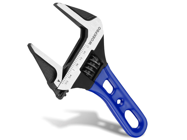 6-Inch Stubby Adjustable Wrench, 1.5-Inch Extra Wide Jaw Opening Metric/SAE Scales, Cr-V Steel, Ideal for Confined Spaces