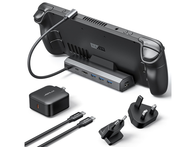 6-in-1 Docking Station & 65W Charger for Steam Deck/ROG Ally X-HB0603 4K@120Hz HDMI, Gigabit Ethernet, 100W PD Fast Charging, 3 USB 3.0 Ports,...
