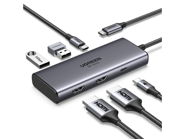 USB C Docking Station Dual Monitor 4K@60Hz, 6-in-1 Dock with 2xHDMI Single 8K@30Hz, 100W PD, 2x5Gbps USB-A & 1xUSB-C Data Ports, USB-C Revodok...