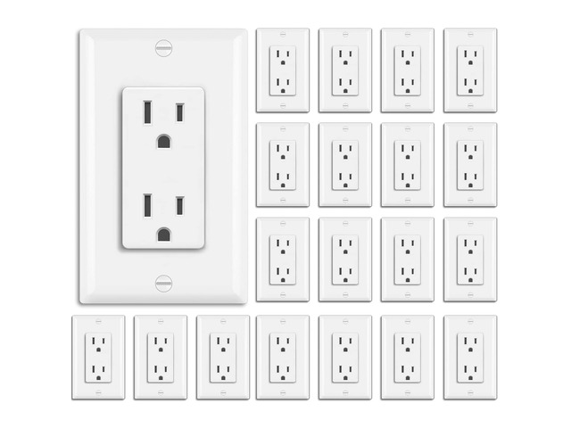 20 Pack 15 Amp Decorator Wall Receptacle Outlet with Wall Plate Non-Tamper-Resistant, 15A/125V/1875W, UL Listed, White