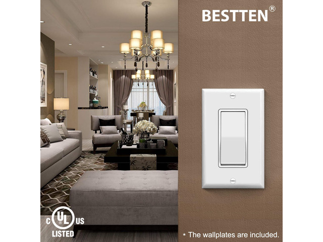 30PK Single Pole Decorator Light Switch, Rocker Paddle Wall Switch UL Listed, On/Off Interrupter, w/Wall Plate, 15A 120/277V, Residential and...