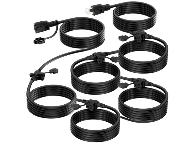 Outdoor Extension Cord 50 FT, Evenly Spaced 6 Outlets, Black 16/3 SJTW Weatherproof Multiple Outlets Wire, For Christmas Halloween Lights...