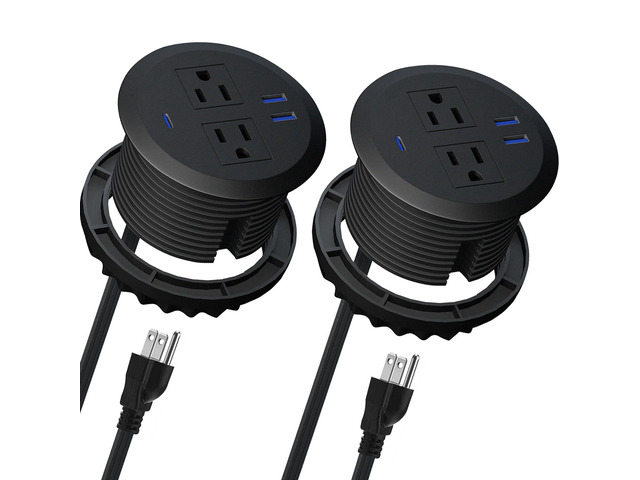 3-inch Desktop Power Grommet,2-Pack,PD20W USB-C,6.5-ft Cord,Black Fast Charging,Easy Install,Fits 3-1/8-in Hole,Flush Mount Desk Outlet,Desk...