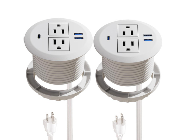 2 Pack Recessed Power Grommet 3 Inch,20W Fast Charging USB C. Desktop Flush-Mount Power Grommet Outlet with 2-AC Outlet,3-USB Port,Fit 3-1/8' Round...