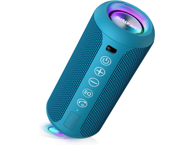 X10 Portable Bluetooth Speaker, IPX7 Waterproof, Wireless, Blue 24W Loud Stereo Sound, Deep Bass, Bluetooth 5.3, RGB Lights, Dual Pairing, 30H...