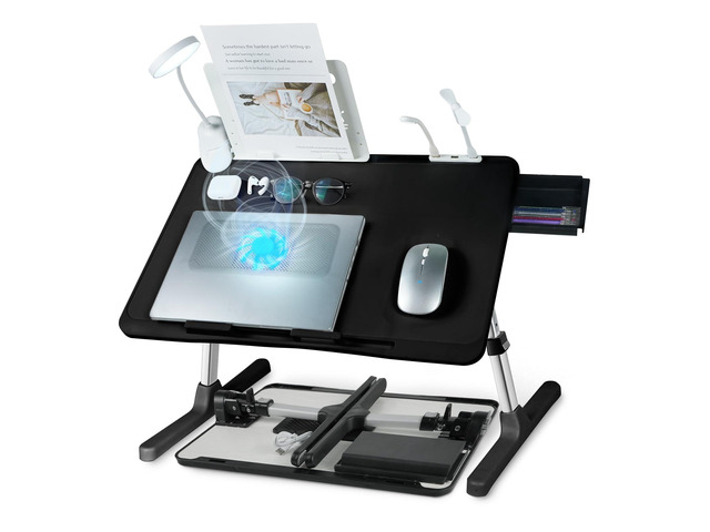 Adjustable Laptop Lap Desk with Cooling Fan USB Light for Adults 56x32cm,Black