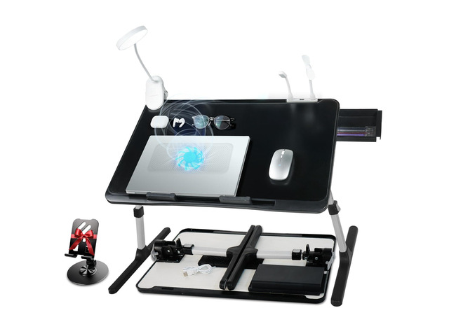 Adjustable Laptop Lap Desk with Cooling Fan USB Light for Adults 60 * 40cm,Black