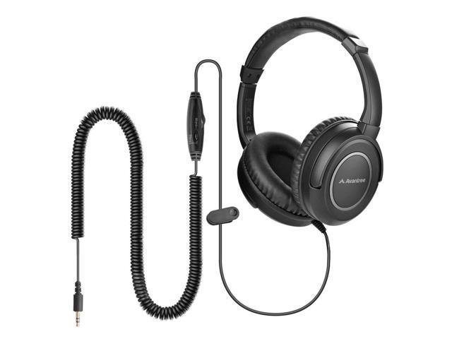 HF039 Wired Long Coiled Cord Headphones for TV and PC 16.4 Feet / 5M Extended Range Cable, In-Line Volume Control, Stereo and Mono Control, 3.5mm...