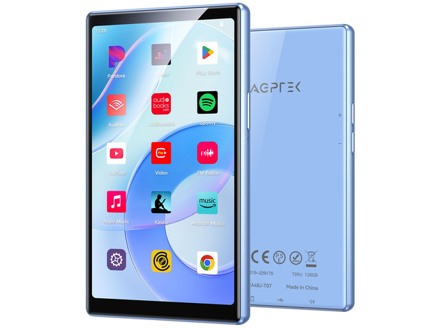5'' 128GB MP3 Player with Bluetooth and WiFi, T09 Touch Screen Andriod 13 Music Player with Spotify, Audible, YouTube, Up to 1TB(Blue)