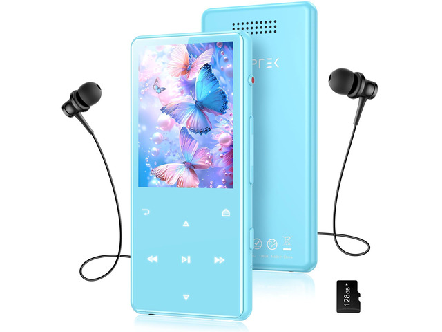 128GB MP3 Player with Bluetooth 5.4, M6 2.4 inch Music Player with One-Click Recording, Built in Speaker and FM Radio, Touch Buttons(Blue)