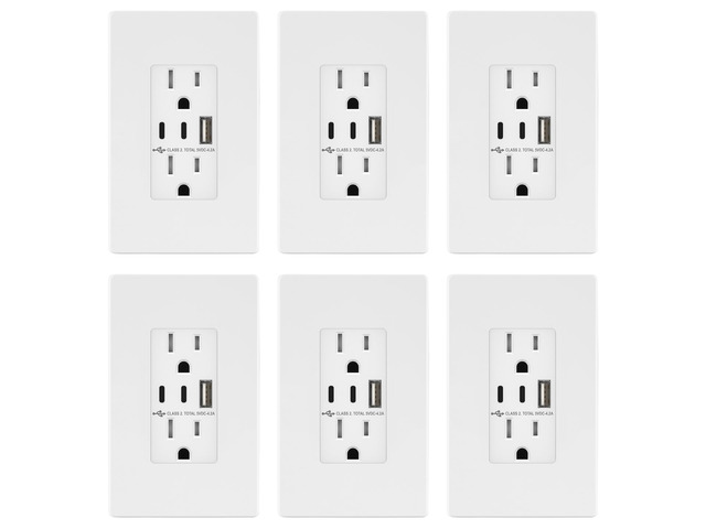 4.2A 3-Port Type C USB Outlet, 15 Amp Receptacle Plug, Charging Power Outlet with Dual Type C & A Ports, Screwless Wall Plate Included, UL Listed,...